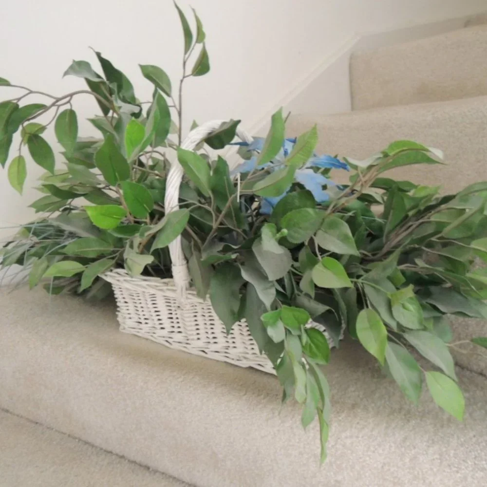 Fake Plant in Basket Artificial LOOKS REAL Iris + Frond Accents $180 Value EUC